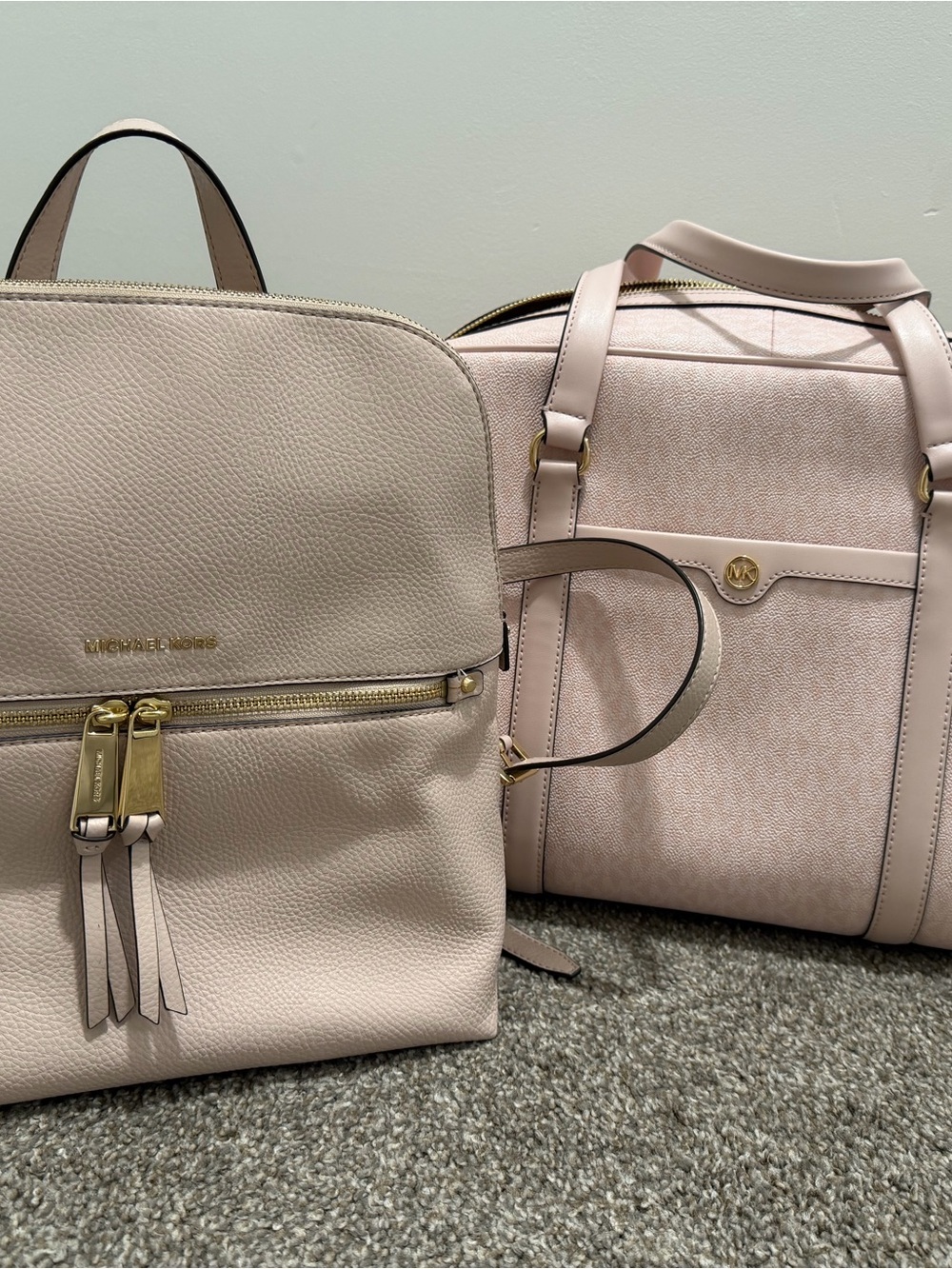 Michael Kors Light Pink Leather Backpack and Tote Set